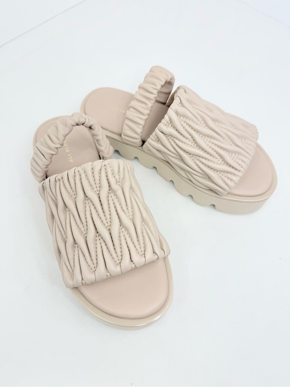 All Black MATELASSE Taupe Faux Leather Open Toe Stretch Strap Chunky Sandals
